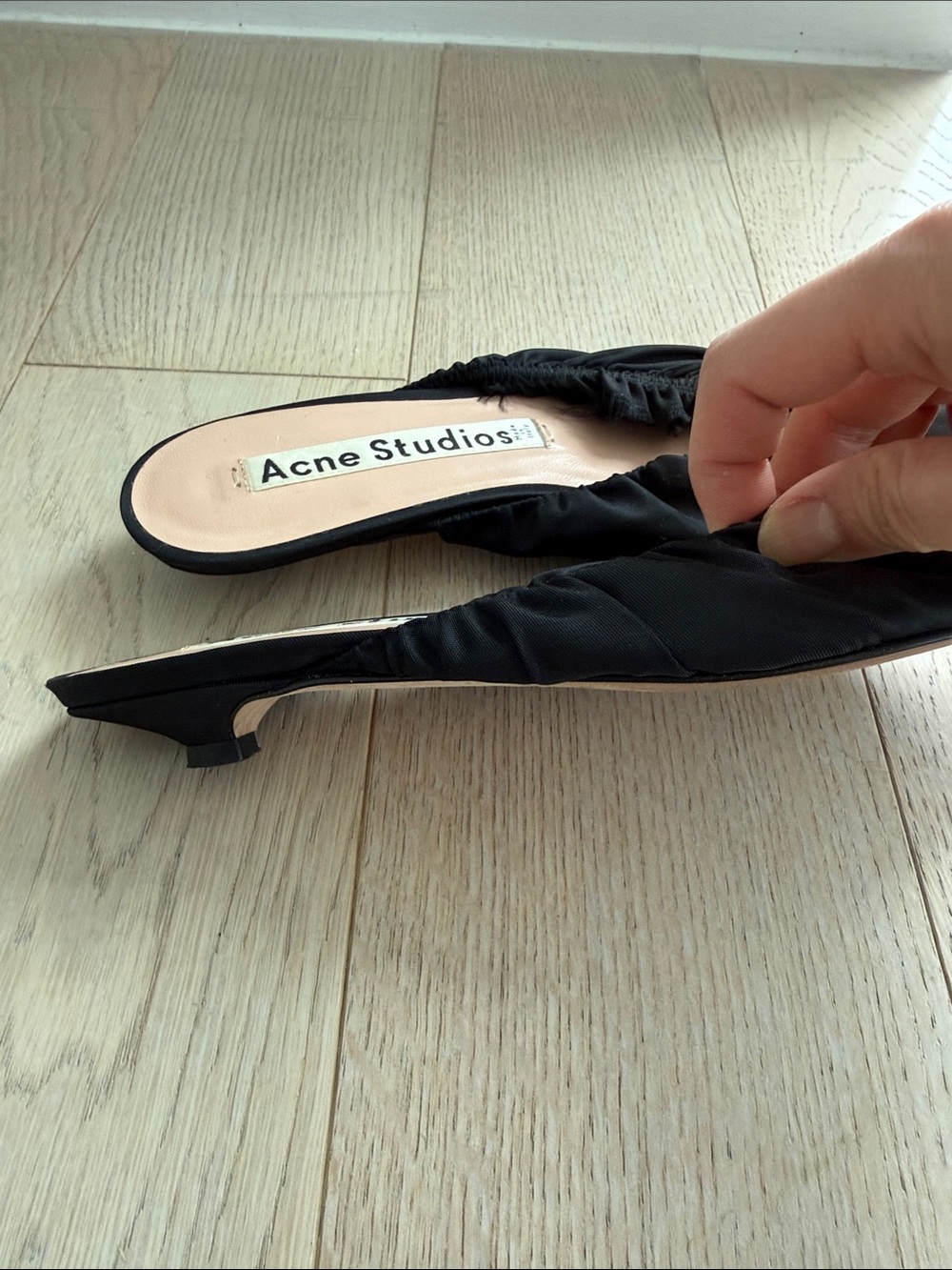 Acne studios Black Ruched Pointed Slip-On Mules - Picture 3 of 6